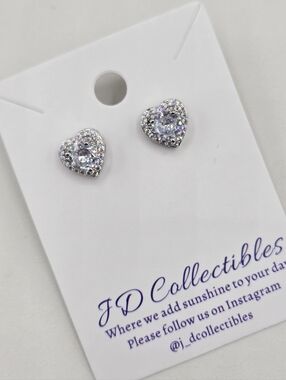 Swarovski Crystal Elements Silver Heart Stud Earrings Clear Halo Prom Wedding